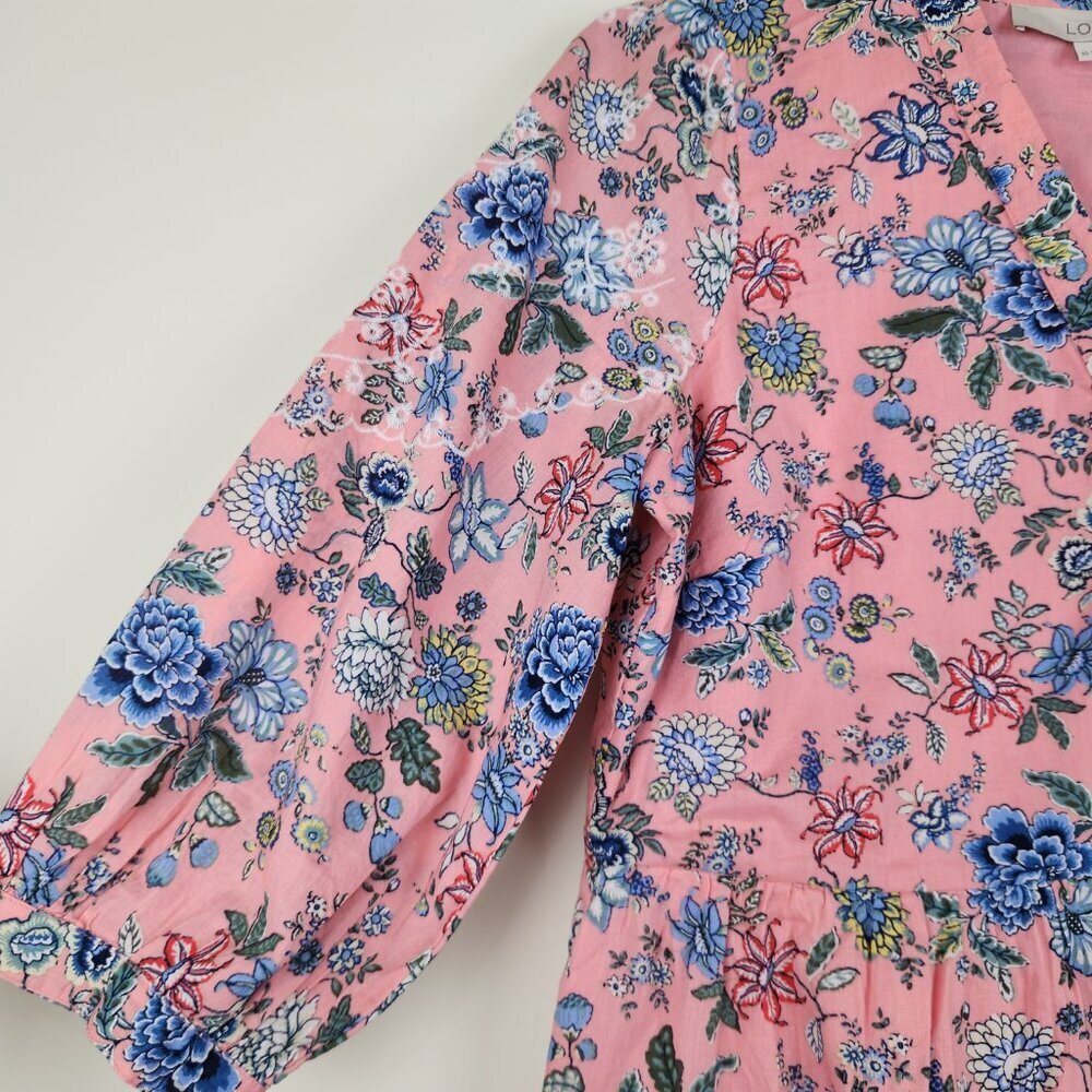Loft Size 10 Floral Pink Multi Embroidered 3/4 Sleeve Women’s Swing Shirt Dress - Picture 3 of 8